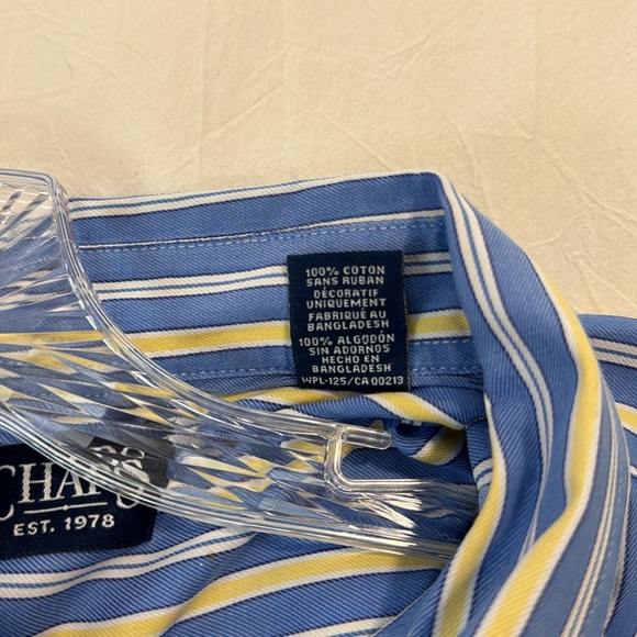 Men’s L/S Ċhaps Button down in XXL Tall. Blue/yellow stripe. Front pocket. - Picture 8 of 8
